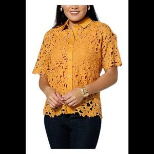 WynneCollection Abstract Floral Lace Top Marigold - Regular